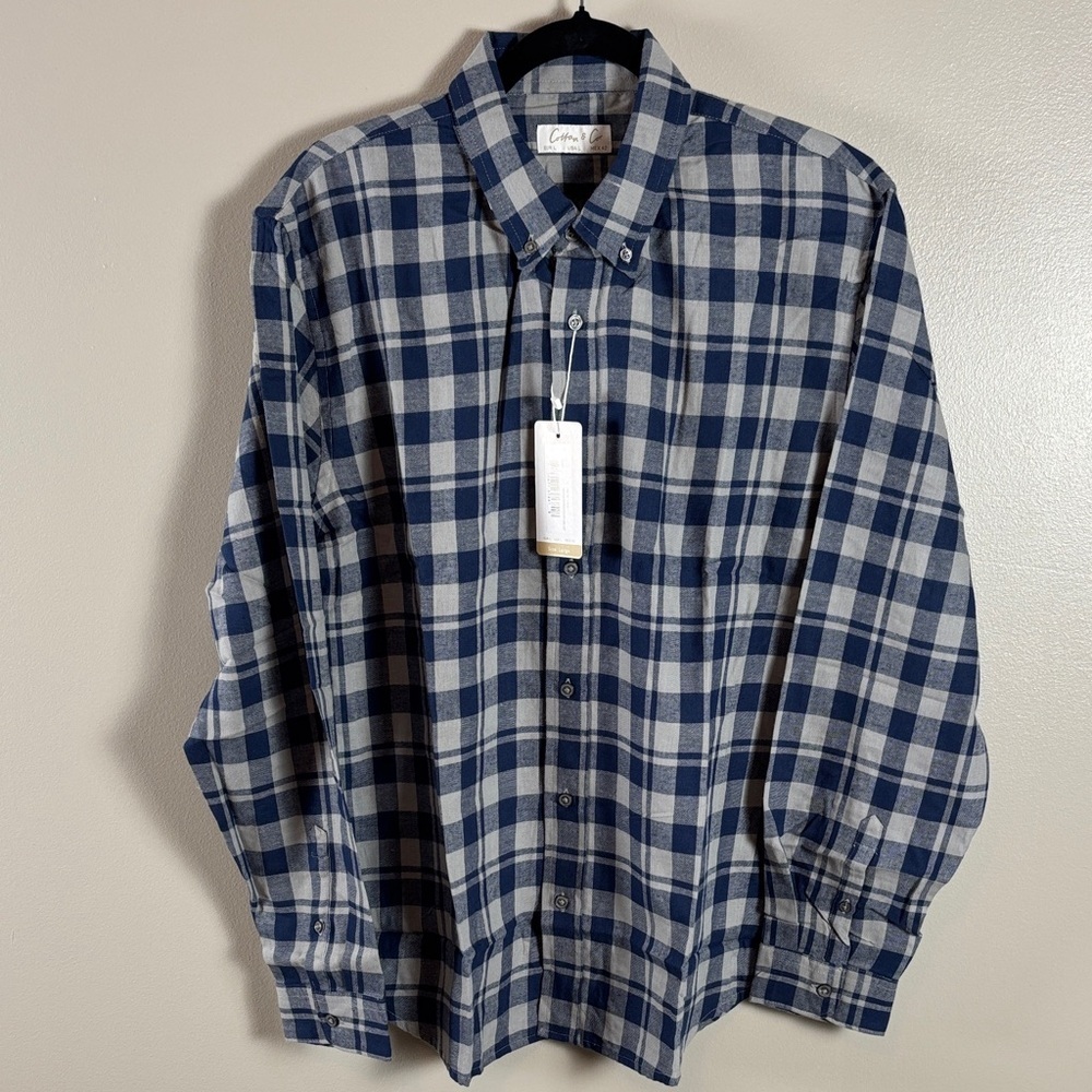 Cotton & Co Navy Plaid Men's Long Sleeve Shirt